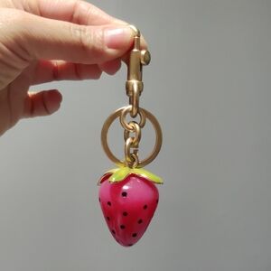 Strawberry Enamel Keychain with Gold Hardware
